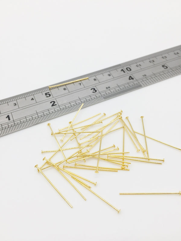 50 x 18K Gold Plated Brass Headpins, 25x0.7mm Headpins for Drilled Beads (3327)