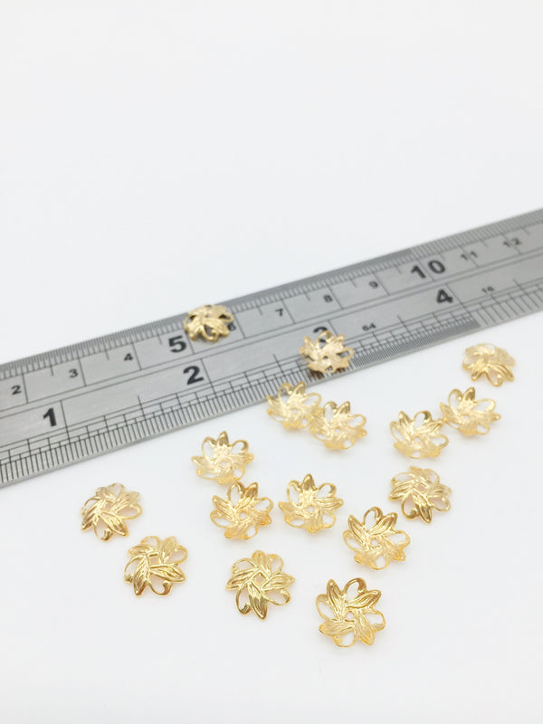 30 x 18K Gold Plated Filigree Flower Bead Caps, 10mm (3336)