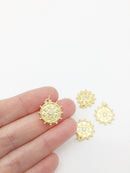 1 x 18K Gold Plated Sun Charm with Cubic Zirconia, 18x16mm (1363)