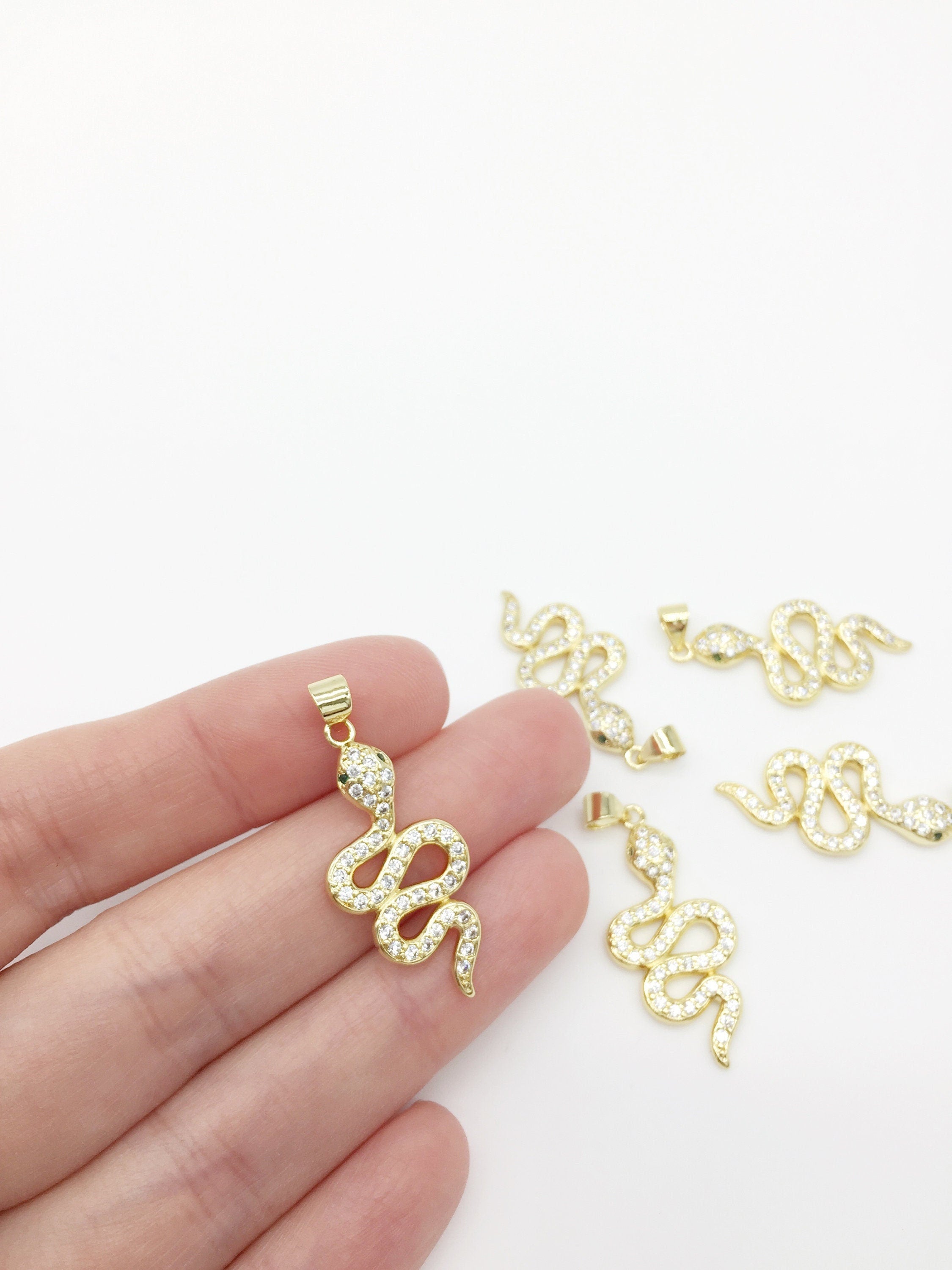 1 x 18K Gold Plated Snake Pendant with Cubic Zirconia, 30x14mm (1368)