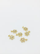 1 x 18K Gold Plated Turtle Charms Inlaid with Cubic Zirconia, 13.5x9mm (1375)