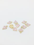 10 x Gold Tone Pink Enamel Diamond Charms, 15x11mm (1400)