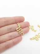 1 x 18K Gold Plated Snake with Green Cubic Zirconia Eyes Pendant, 30x12.5mm (1370)