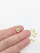1 x 18K Gold Plated Turtle Charms Inlaid with Cubic Zirconia, 13.5x9mm (1375)