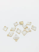 10 x Gold Tone White Enamel Diamond Charms, 15x11mm (1393)