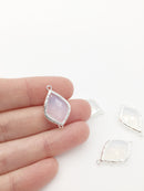 2 x Silver Plated White Opal Glass Teardrop Connectors, 23x14mm (1397)