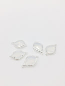 2 x Silver Plated White Opal Glass Teardrop Connectors, 23x14mm (1397)