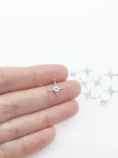 10 x Rhodium Northern Star Charms, 14x12mm (2173)