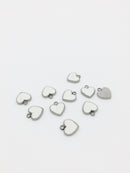 1 x Solid Stainless Steel Heart Charm with White Enamel, 12x11mm (2152)