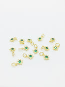 2 x 18K Gold Plated Tiny Emerald Green CZ Star Charms, 10x8mm (2153)