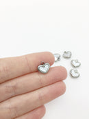 Solid Stainless Steel Heart Charms with Mother of Pearl Inlay, 11x11.5mm (2156S)