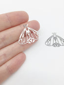 8 x Stainless Steel Filigree Moth Pendants, 21x28mm (2157)