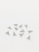 2 x Tiny Rhodium Plated Cubic Zirconia Two Petal Connectors, 10x7mm (2122)
