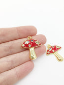 1 x 18K Real Gold Plated Fly Agaric Mushroom Pendant with Cubic Zirconia 29x25mm (0044)
