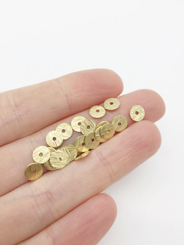 60 x Textured Raw Brass Heishi Spacer Beads, 6mm Flat Round Disc Spacers (0054)