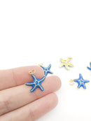 1 x 18K Gold Plated Blue Enamel Starfish Pendant, 20x18mm (0019)