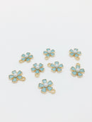 6 x Pearl Blue Enamel Flower Charms with Pearl Centre, 15x12mm (0192)