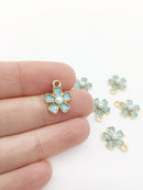 6 x Pearl Blue Enamel Flower Charms with Pearl Centre, 15x12mm (0192)