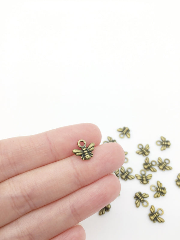 30 x Tiny Antique Bronze Bee Charms, 10x11mm