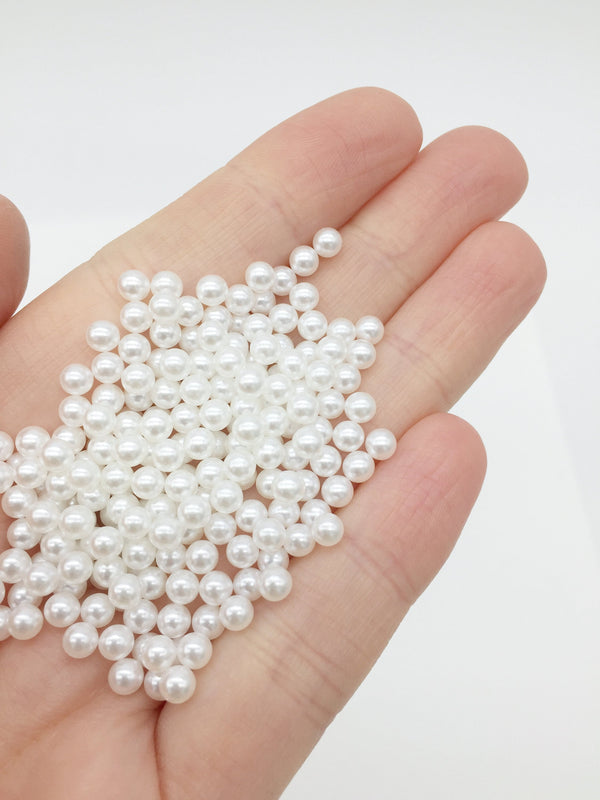 300 x Soft White Acrylic Round Pearl Beads No Hole, 4mm (3242)