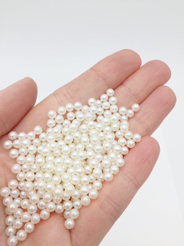 300 x Pearl Ivory Pearls No Hole Round Acrylic Off-white Beads, 4mm (3370)