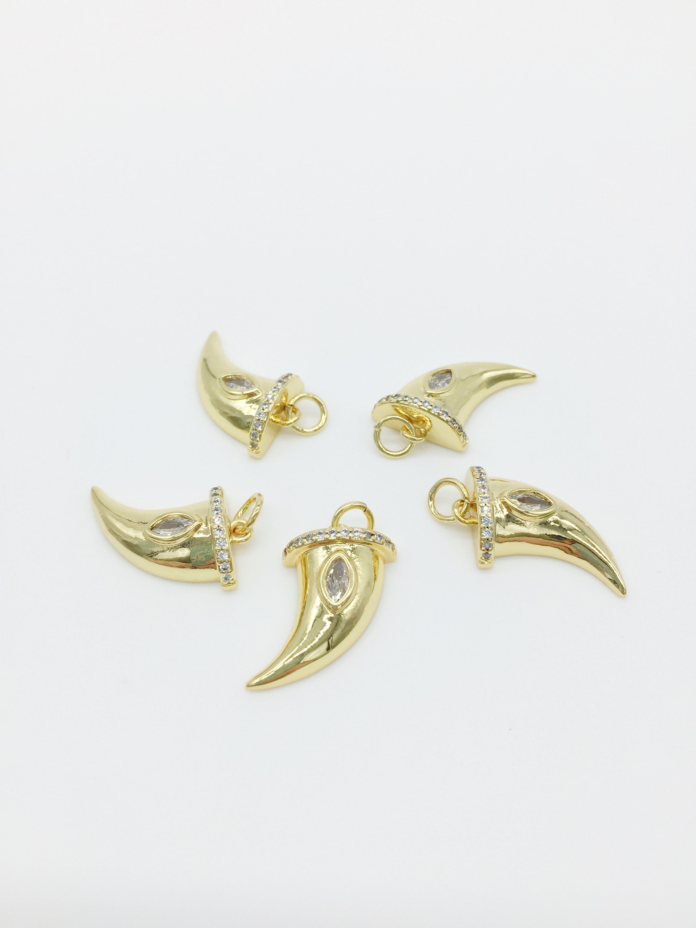 1 x 18K Gold Plated Horn Charm with Cubic Zirconia, 19x13mm (2149)