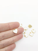 1 x Gold Plated Solid Stainless Steel Heart Charm with White Enamel, 12x11mm (2152)