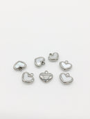 Solid Stainless Steel Heart Charms with Mother of Pearl Inlay, 11x11.5mm (2156S)