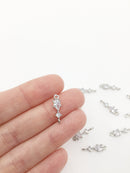 2 x Cubic Zirconia Rhodium Plated Earring Connectors, 17.5x5mm (1593)