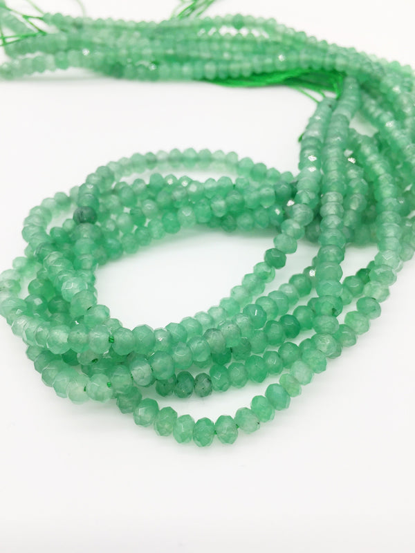 1 strand x Faceted Rondelle Green Malaysia Jade Beads 4x3mm (2127)