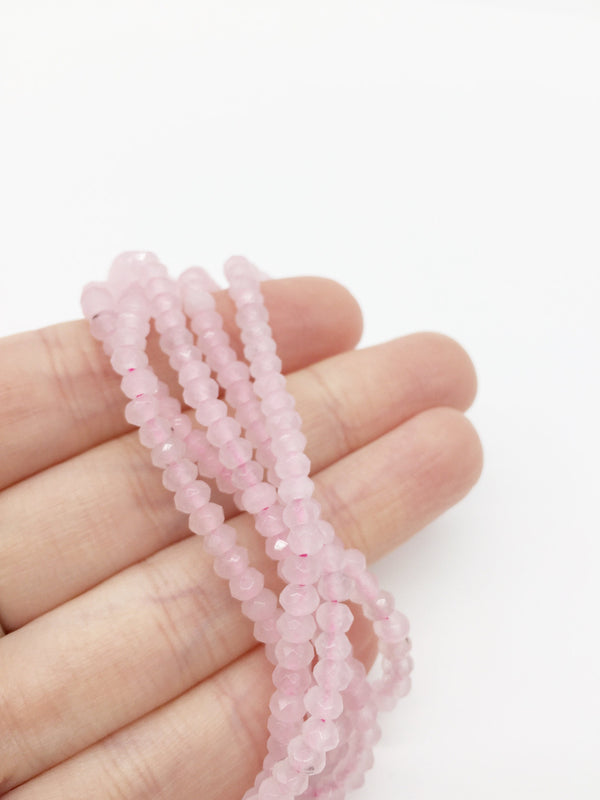 1 strand x Faceted Rondelle Rose Quartz Beads, 3x4mm (2129)