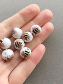 2 x Porcelain Round Bee Beads, 12mm (3655)