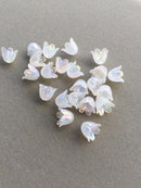 40 x AB White Acrylic Semi-translucent Bell Flower Beads, 10x11mm (3134)