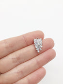 1 x Rhodium Plated Cubic Zirconia Palm Leaf Shaped Pendant, 18x10mm (0307S)