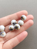 2 x Porcelain Beads with Honeybee Pattern, 12mm (3656)