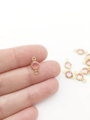 10 x Round Bezel Set Faceted Light Pink Glass Brass Links, 13x7mm (2683)
