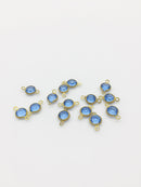 10 x Round Bezel Set Faceted Blue Glass Brass Links, 13x7mm