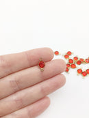 10 x Round Bezel Set Faceted Red Glass Brass Links, 13x7mm (2686)