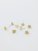 1 pair x 18K Gold Plated Textured Square Earring Posts with Loops (2731)