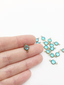 10 x Round Bezel Set Faceted Sky Blue Glass Brass Links, 13x7mm (2682)