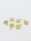 1 x 18K Gold Plated Cubic Zirconia Coin Moon and Star Charm, 18x15.5mm (2876)