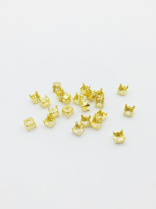 24 x 6x7mm Brass Setting for 6mm Round Crystals, Gold Bezel Claw Setting for Rhinestones (3724G)