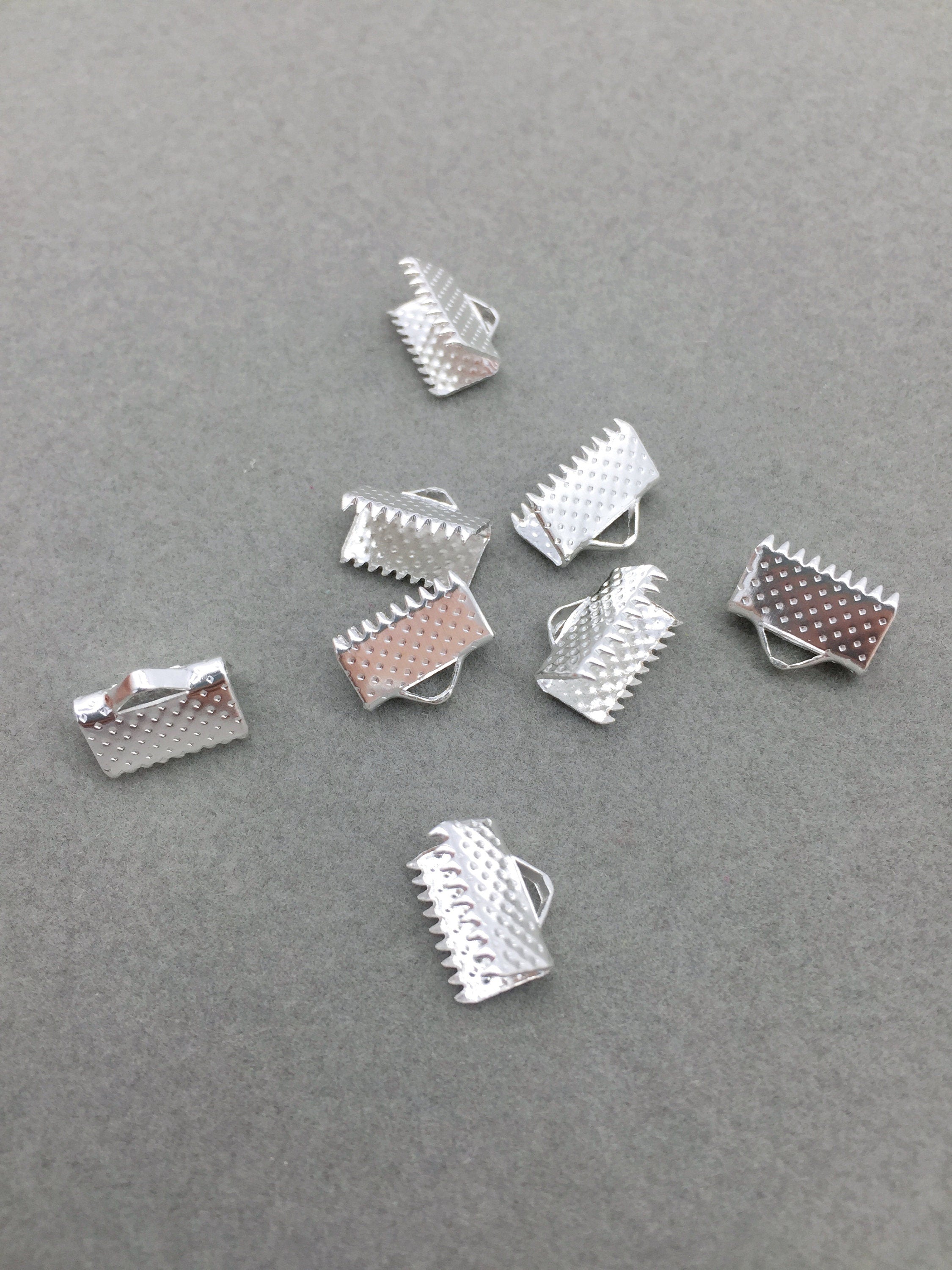 50 x Silver Plated Ribbon End Clasps, 10x7mm Silver Ribbon Clamps for Choker Necklace Making (3705)