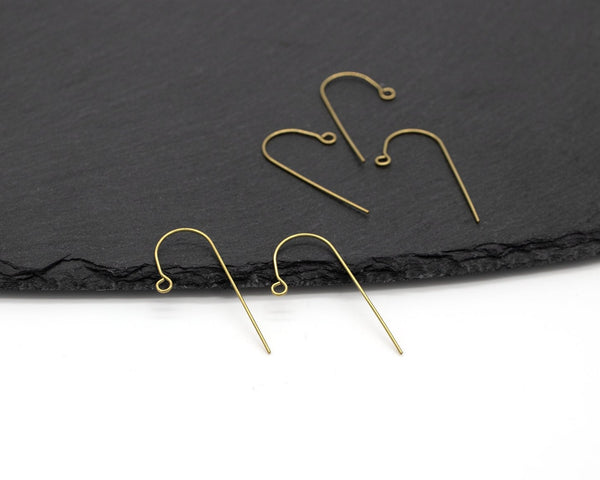 6 pairs x Raw Brass Elongated Ear Wire, 35x18mm Gold Tone Earring Hooks (C0681)
