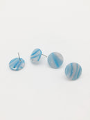 1 pair x Round Resin Earring Studs, Pearl Blue Marble Effect Geometric Earring Posts