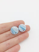 1 pair x Round Resin Earring Studs, Pearl Blue Marble Effect Geometric Earring Posts