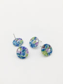 1 pair x Round Resin Earring Studs, Green Blue and Purple Pattern Geometric Earring Posts