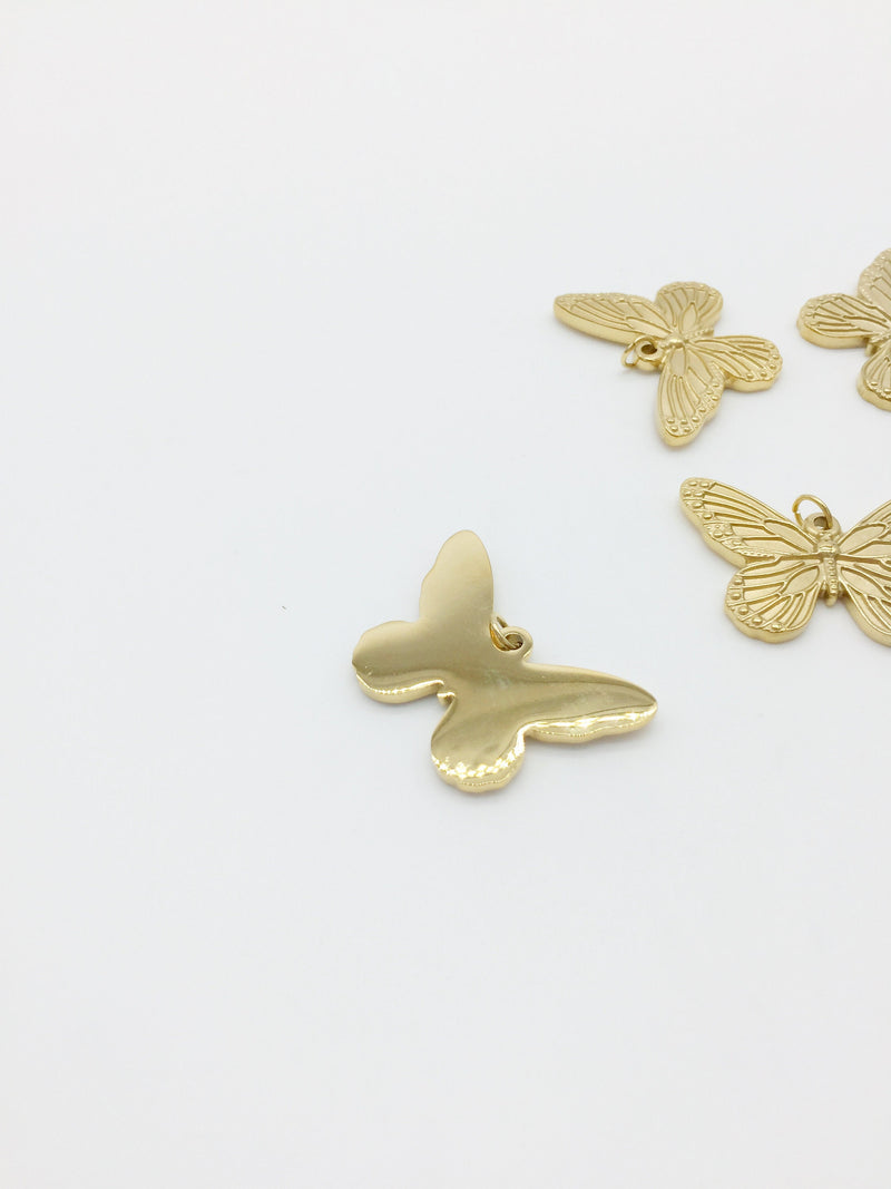 1 x Gold Plated Stainless Steel Butterfly Pendant, 21x30mm Butterfly Charm (0387)