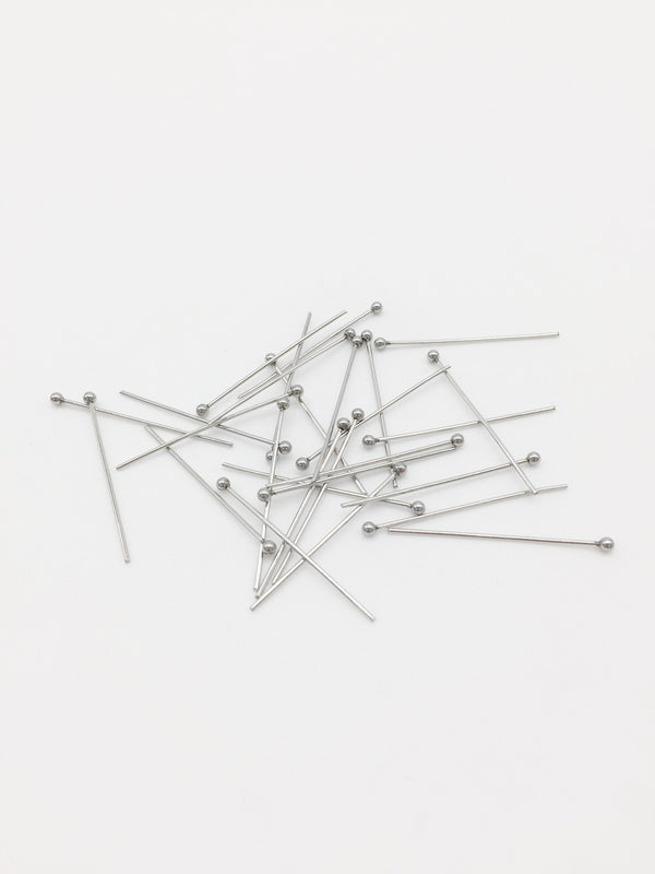 50 x Stainless Steel Ball Headpins, 30x0.7mm Silver Head Pins for Drilled Beads