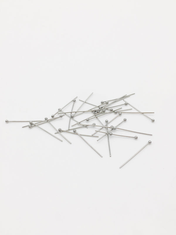 50 x Stainless Steel Ball Headpins, 25x0.7mm Silver Head Pins for Drilled Beads (3721)